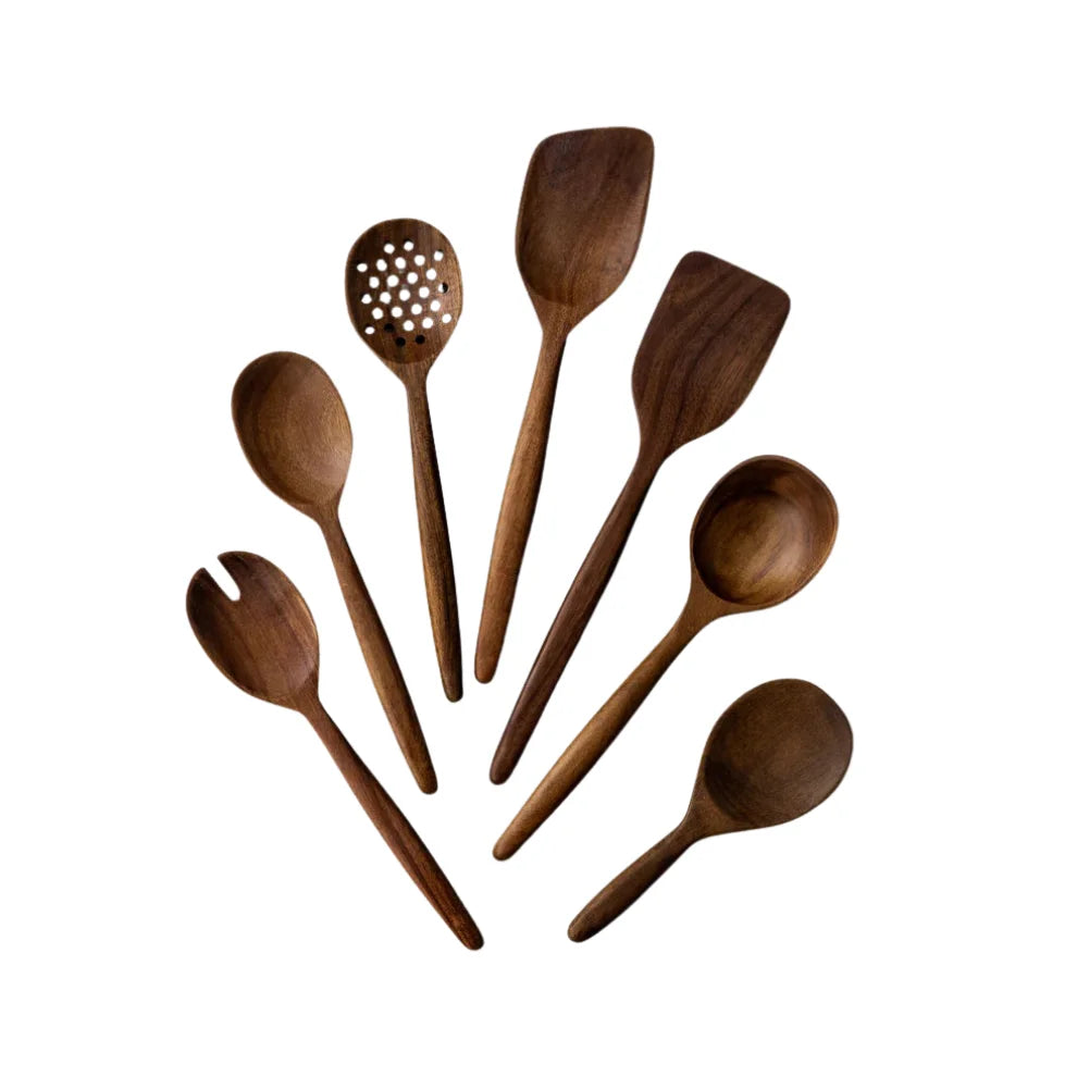 Wooden Kitchen Utensils Set Handcrafted Teak Wood Cooking Tools