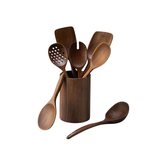 Wooden Kitchen Utensils Set Handcrafted Teak Wood Cooking Tools